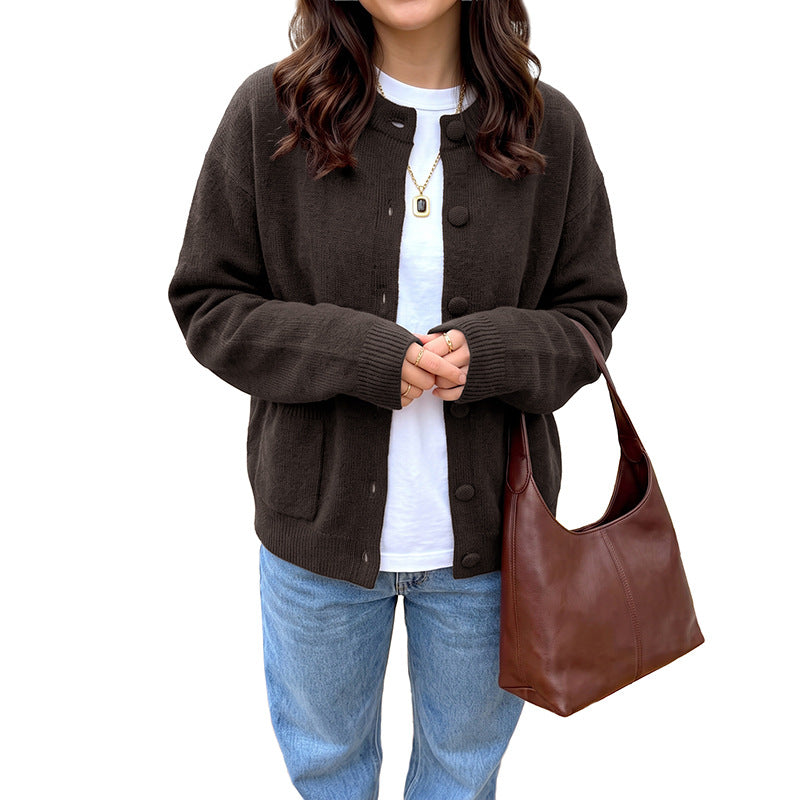 Solid Color Knit Long Sleeve Open Front Loose Sweater Jacket