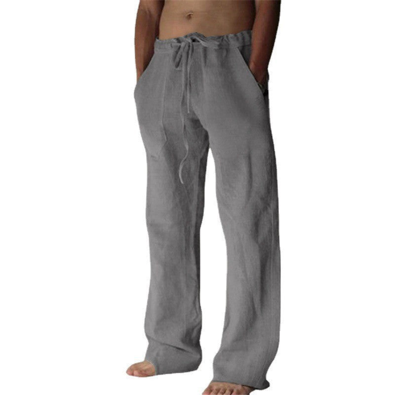 Casual Loose Fit Men's Solid Color Lightweight Linen Trousers