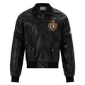 Retro badge leather jacket with zipper and loose fit for women