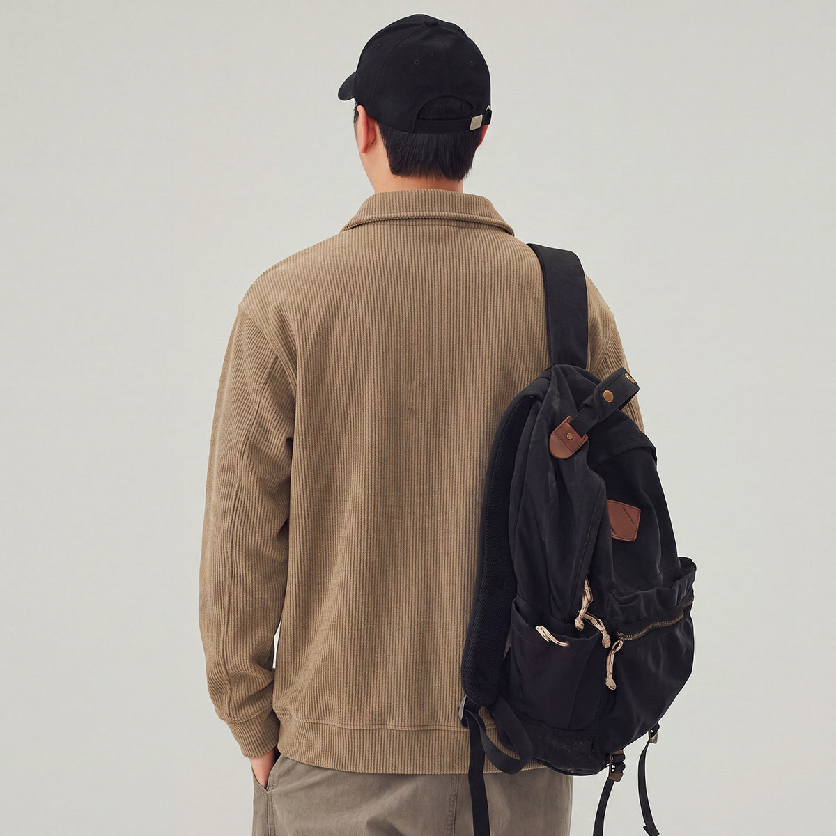 Men's  Heavyweight Turn-Down Collar Pullover Sweatshirt Casual Loose Fit Jacket