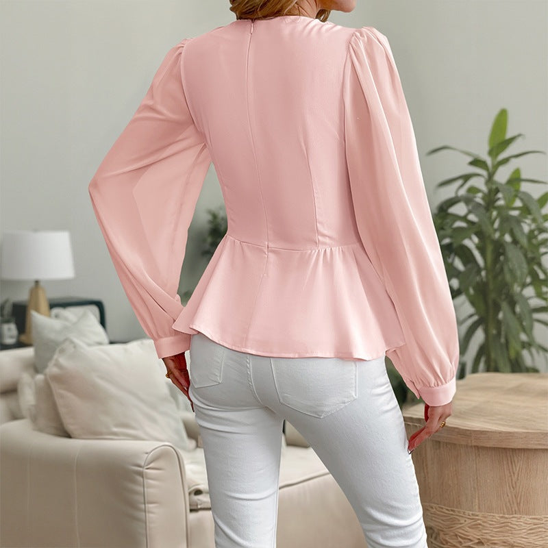 Elegant Commuter 3D Floral V-Neck Women's Fitted Shirt