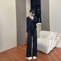 Autumn Lightweight Activewear Set, Casual Fashionable Loose Wide-Leg Pants with Cardigan Jacket, 3-Piece Women's Outfit