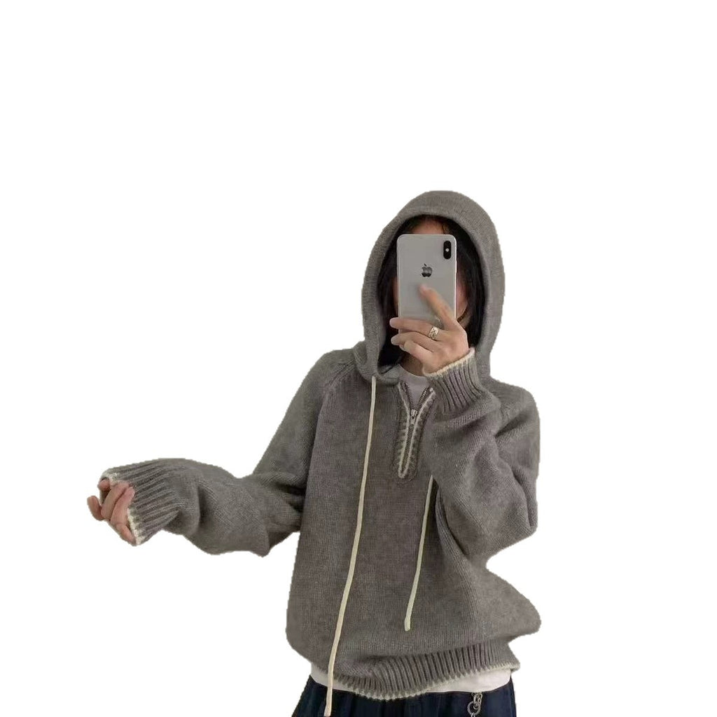 Soft Knit Hoodie Sweater for Women, Outerwear Top