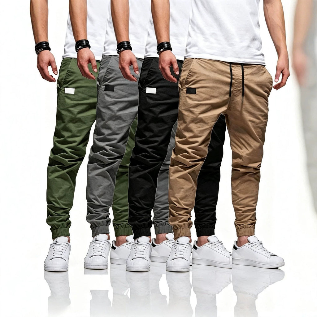Men's Casual Cargo Pants, Slim Fit Cuffed Workwear Trousers