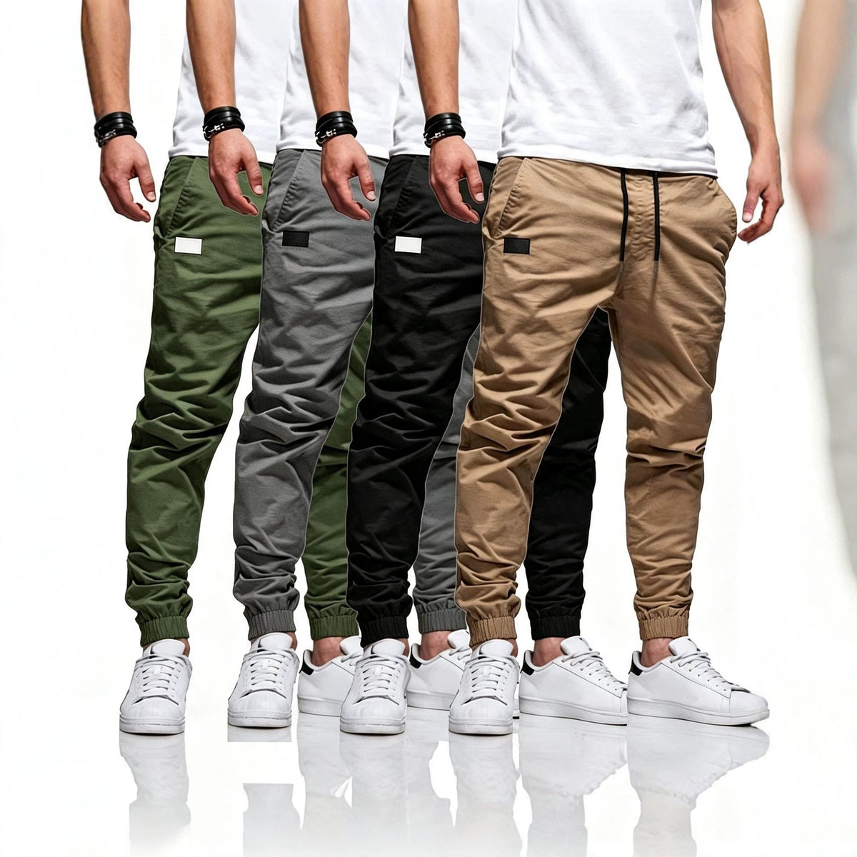 Men's Casual Cargo Pants, Slim Fit Cuffed Workwear Trousers