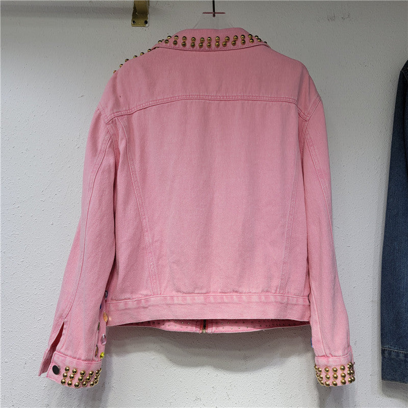 Loose zipper long sleeved denim jacket