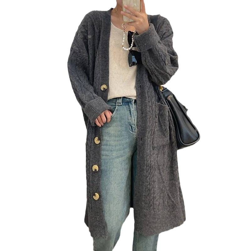 Vintage style long Fried Dough Twists knitting cardigan women