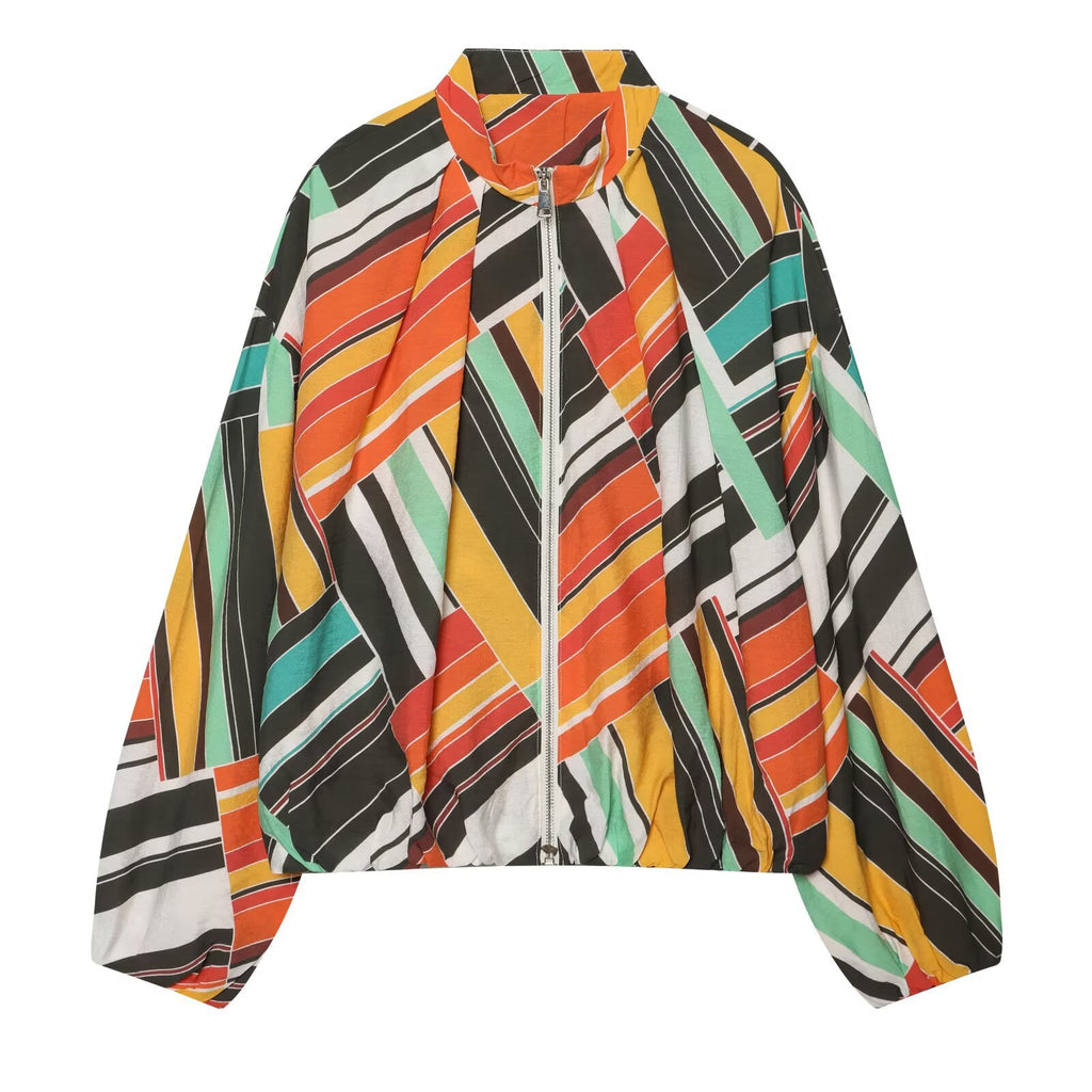 Stand up collar striped jacket jacket