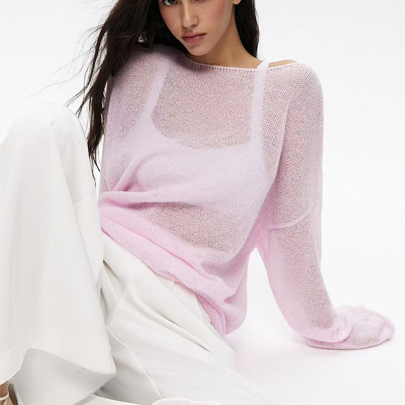 Round neck flared sleeve knitted top