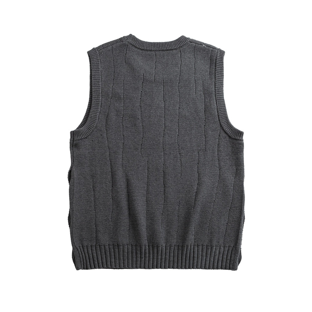 Minimalist Round Neck Knit Sweater Vest with Side Slits