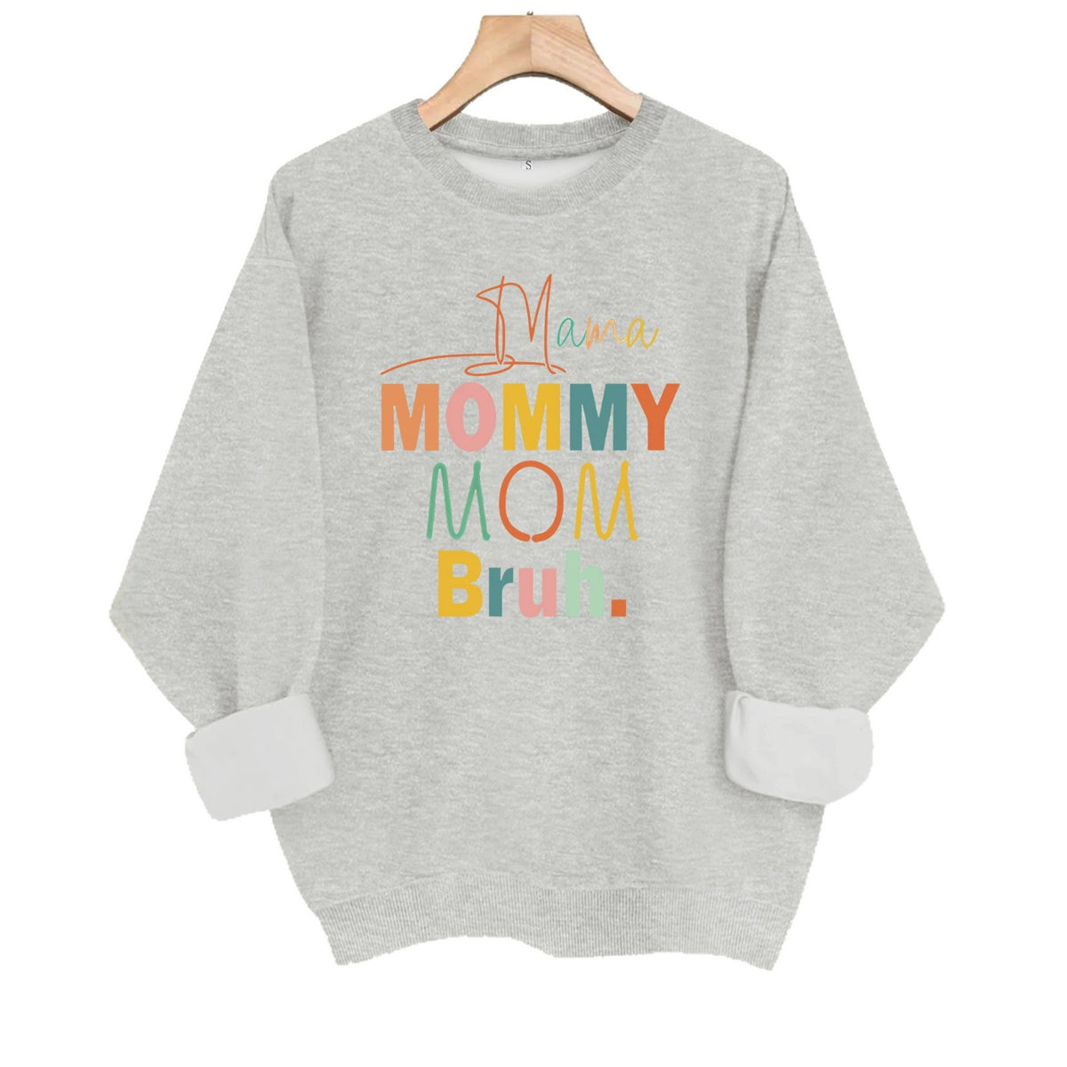 Colorful letter printed round neck fleece hoodie