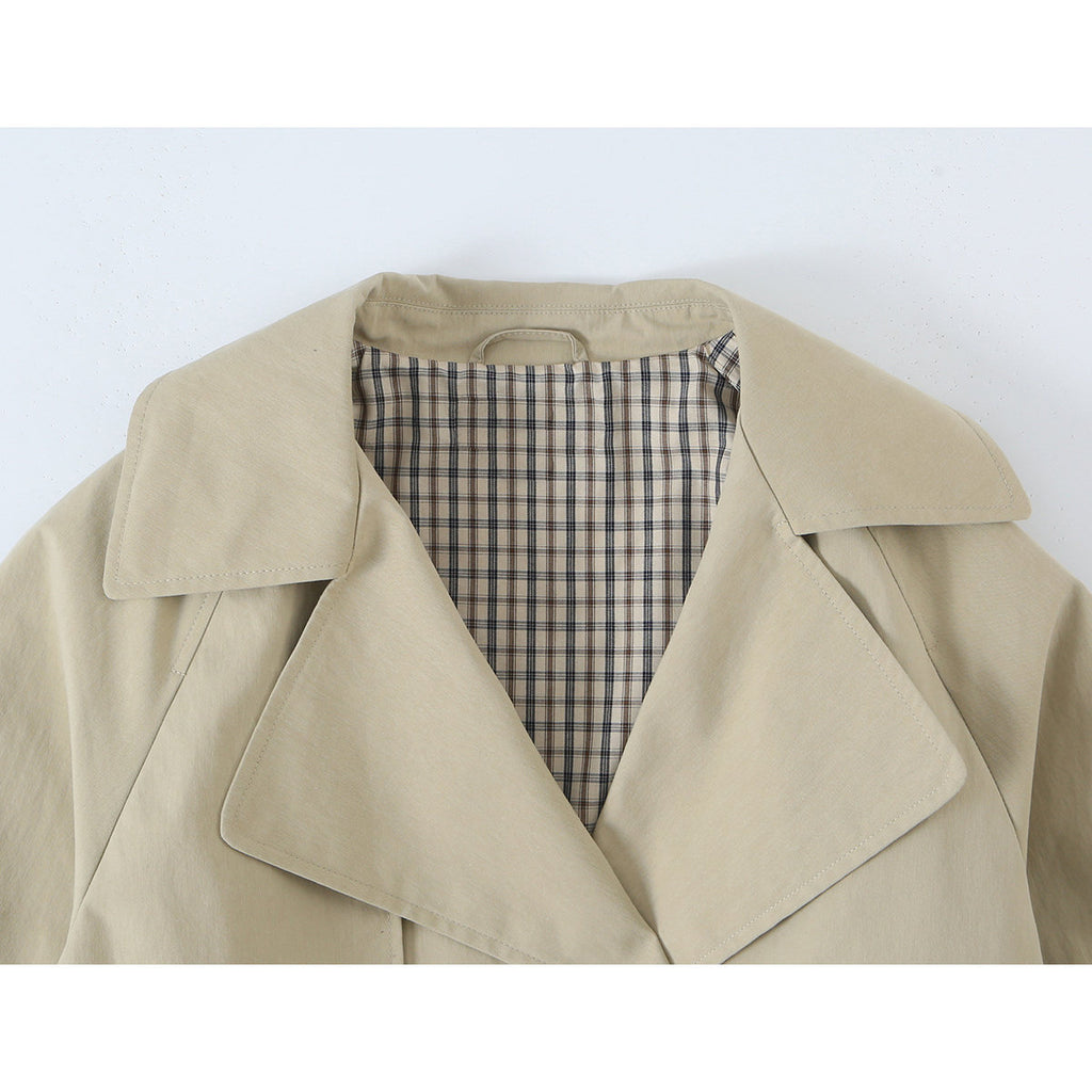 Collar tied double breasted trench coat jacket