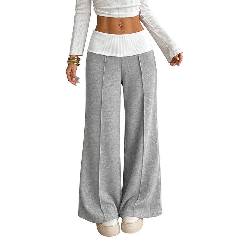 Western Casual Color Block Spliced Drapey Loose Wide Leg Pants for Women
