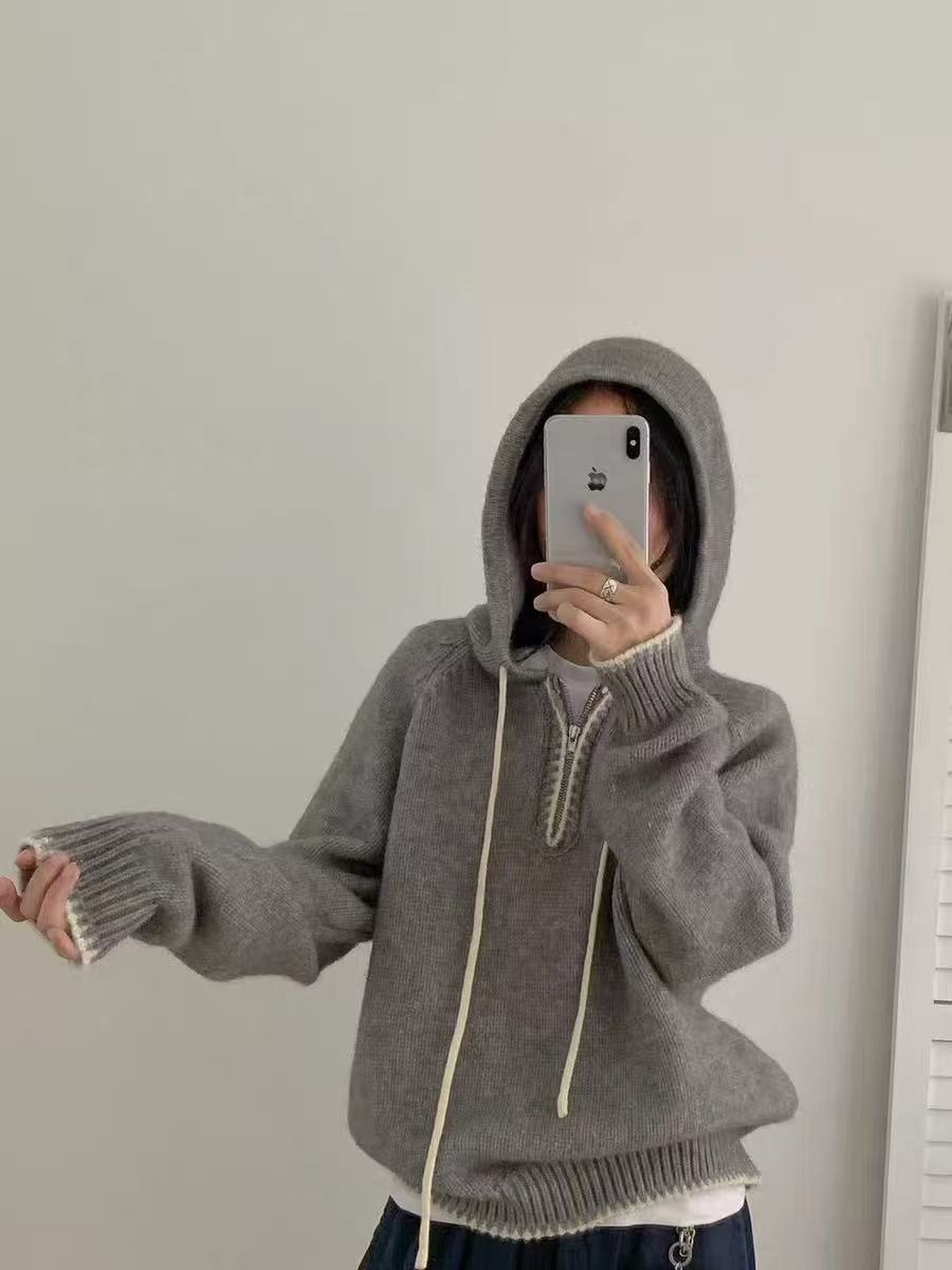 Soft Knit Hoodie Sweater for Women, Outerwear Top