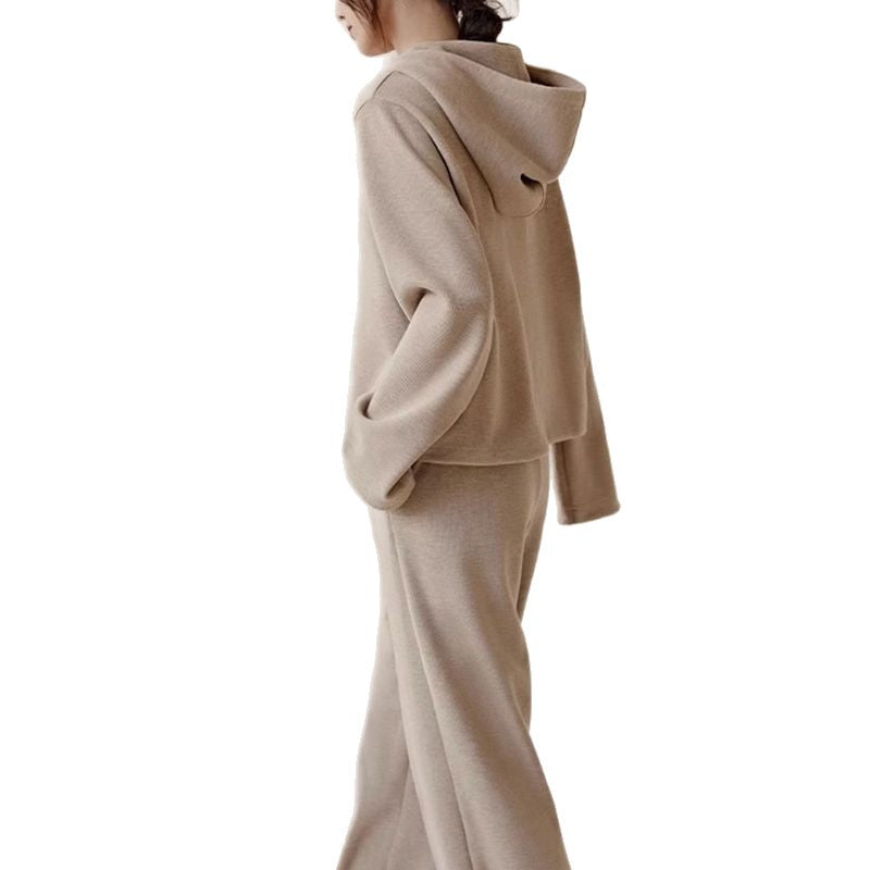 Muted Tone Women's Lazy Style Two-Piece Set Fashion Hooded Lightweight Sweatshirt Outfit