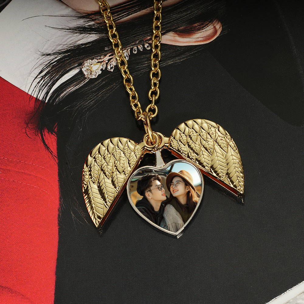 Custom-Made, Ships in 1-2 Days Angel Wings Love Heat Transfer Printing Necklace