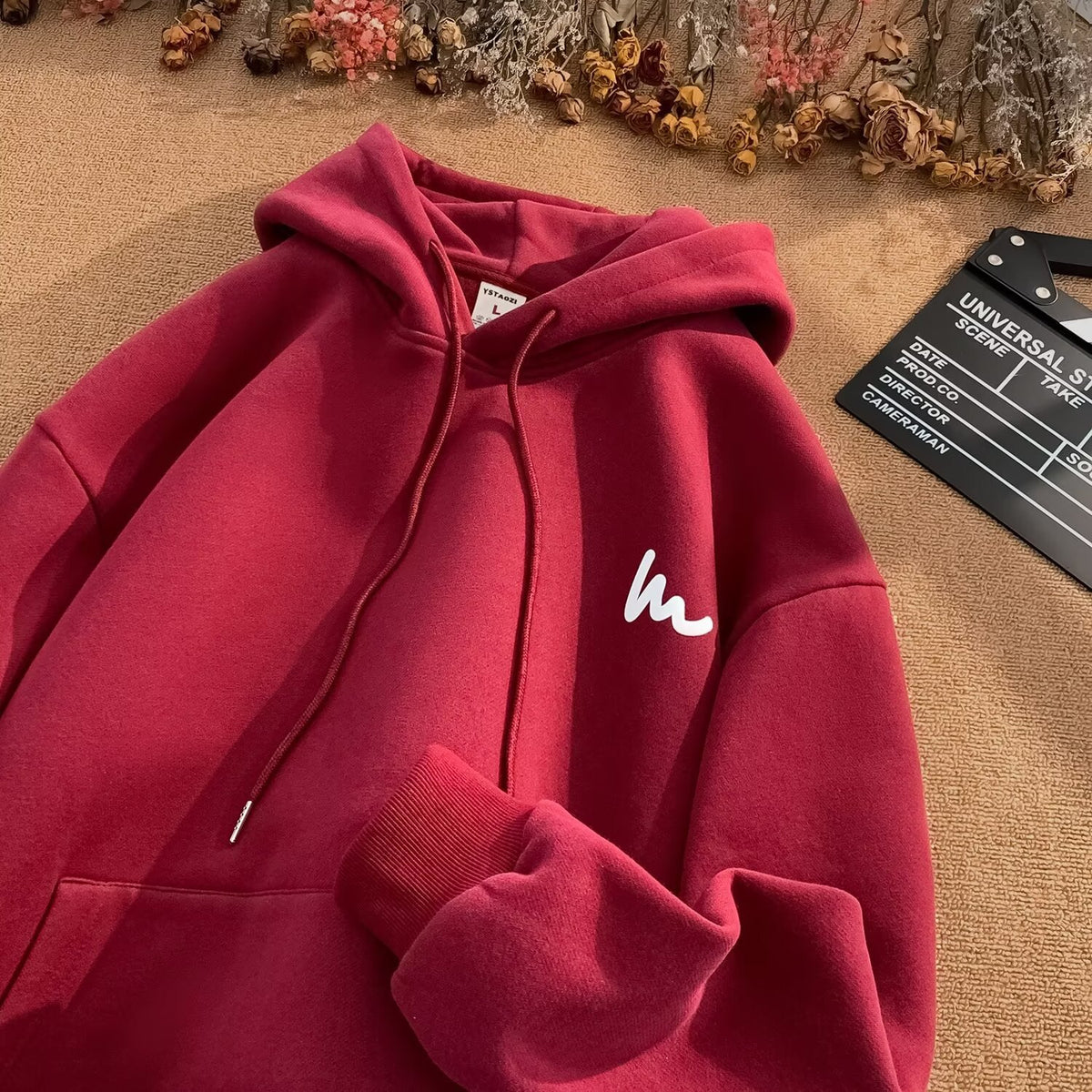 Men's Fleece Lined Hooded Sweatshirt Casual Loose Streetwear Top