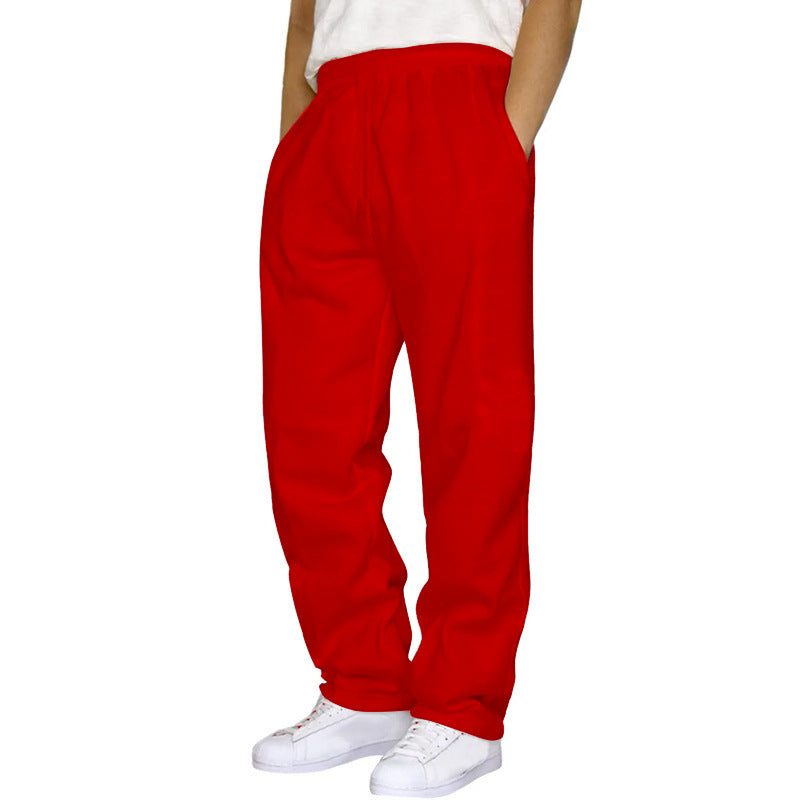Casual Solid Color Linen Drawstring Waist Straight Leg Men's Pants