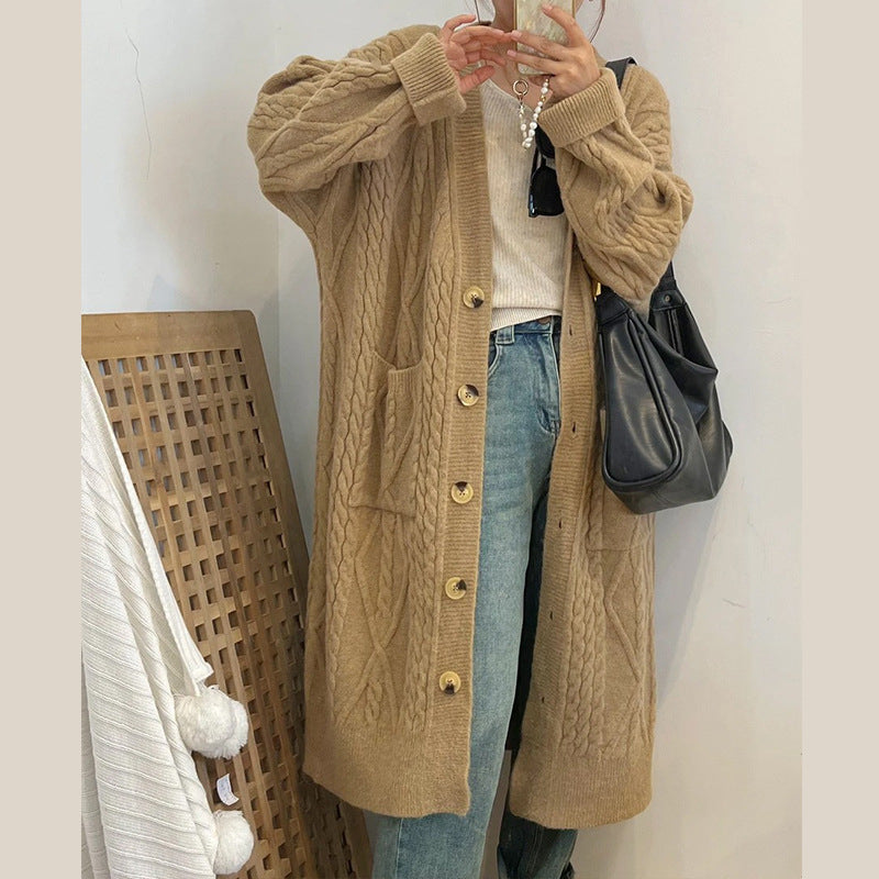 Vintage style long Fried Dough Twists knitting cardigan women