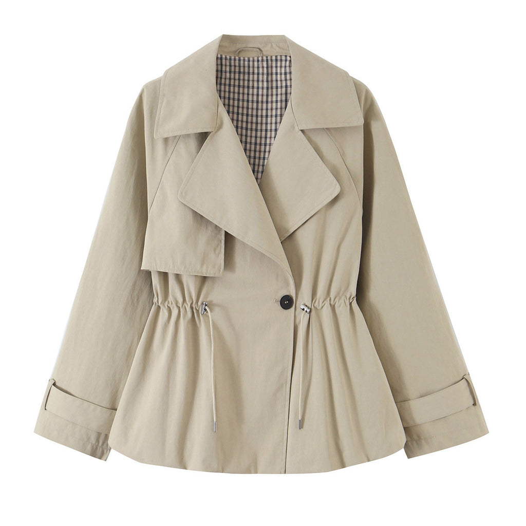 Collar tied double breasted trench coat jacket