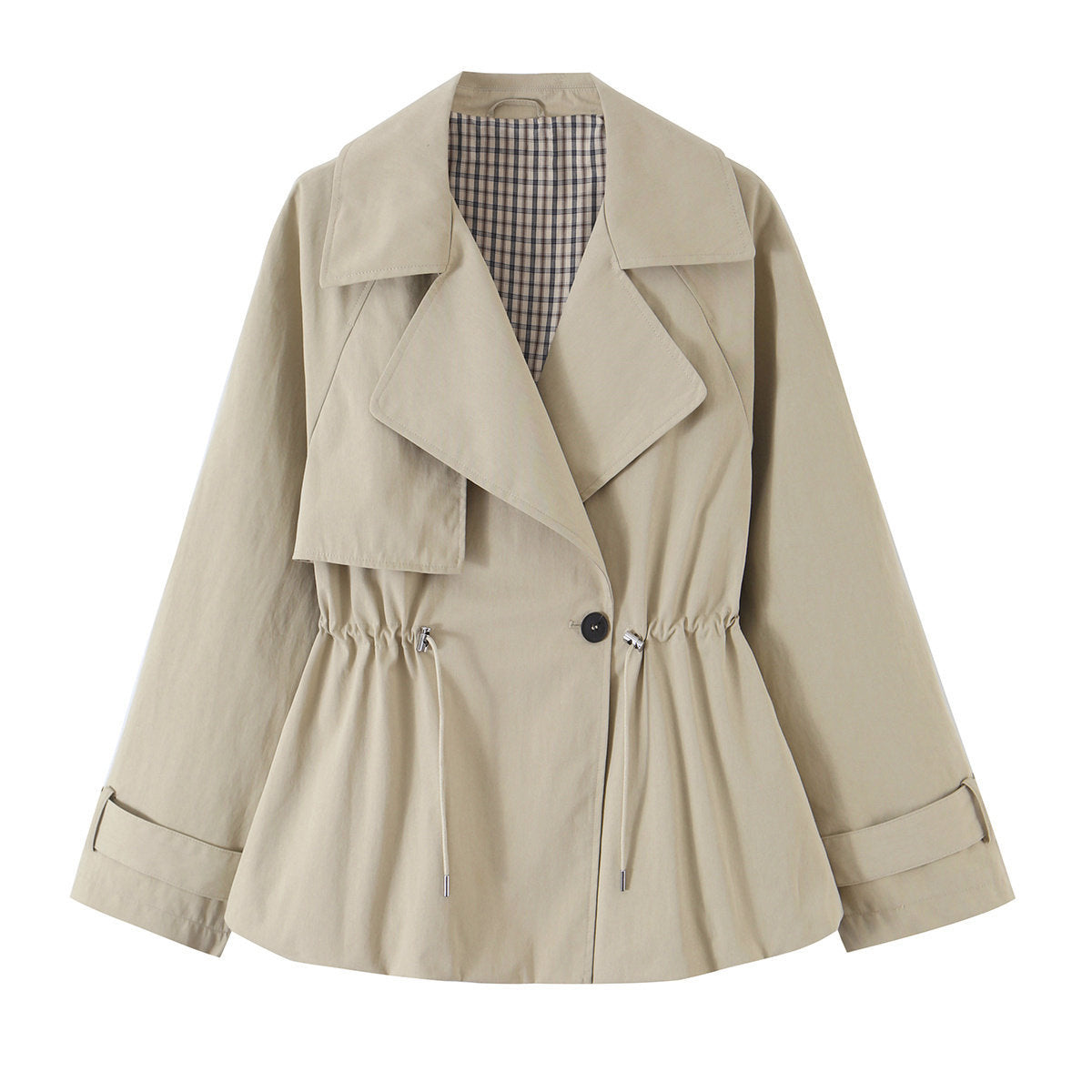 Collar tied double breasted trench coat jacket