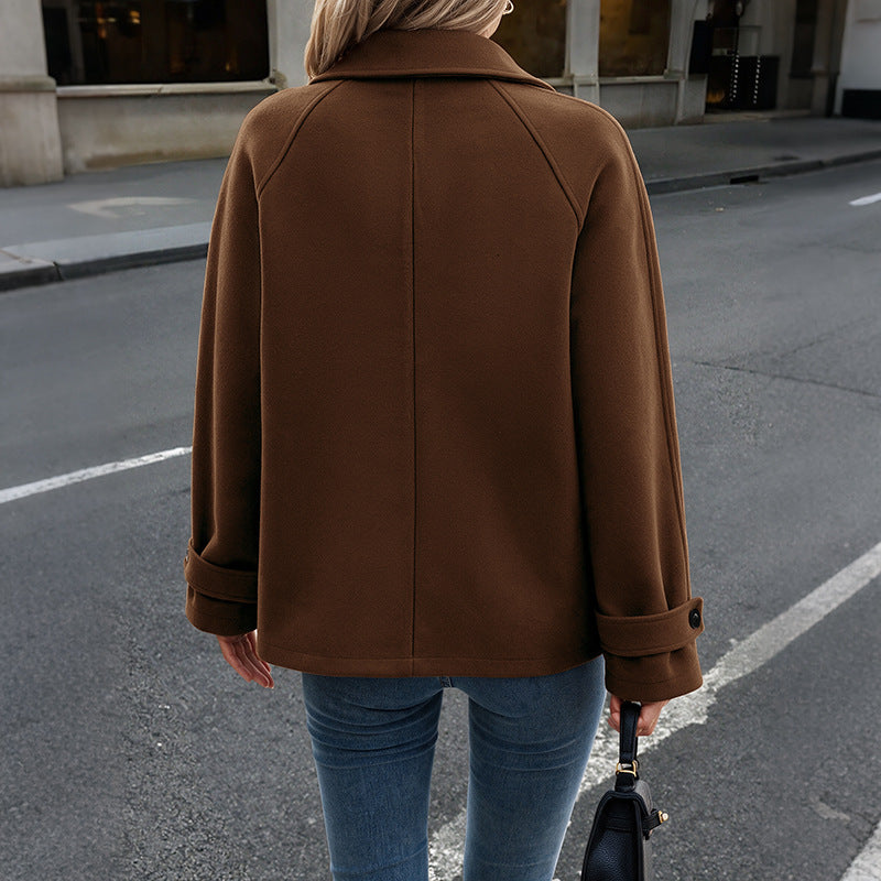 Thickened Woolen Notched Lapel Loose Fit Mid-Length Women's Coat