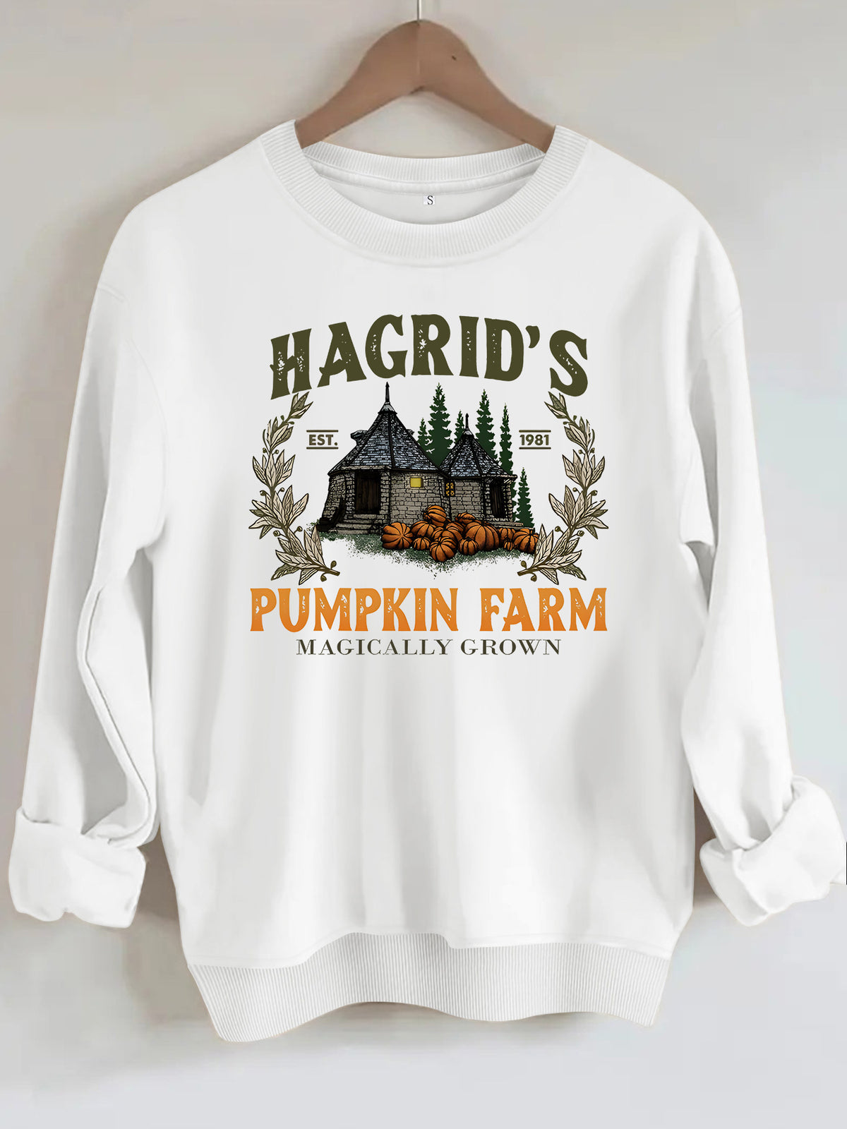 Pattern printed round neck fleece hoodie