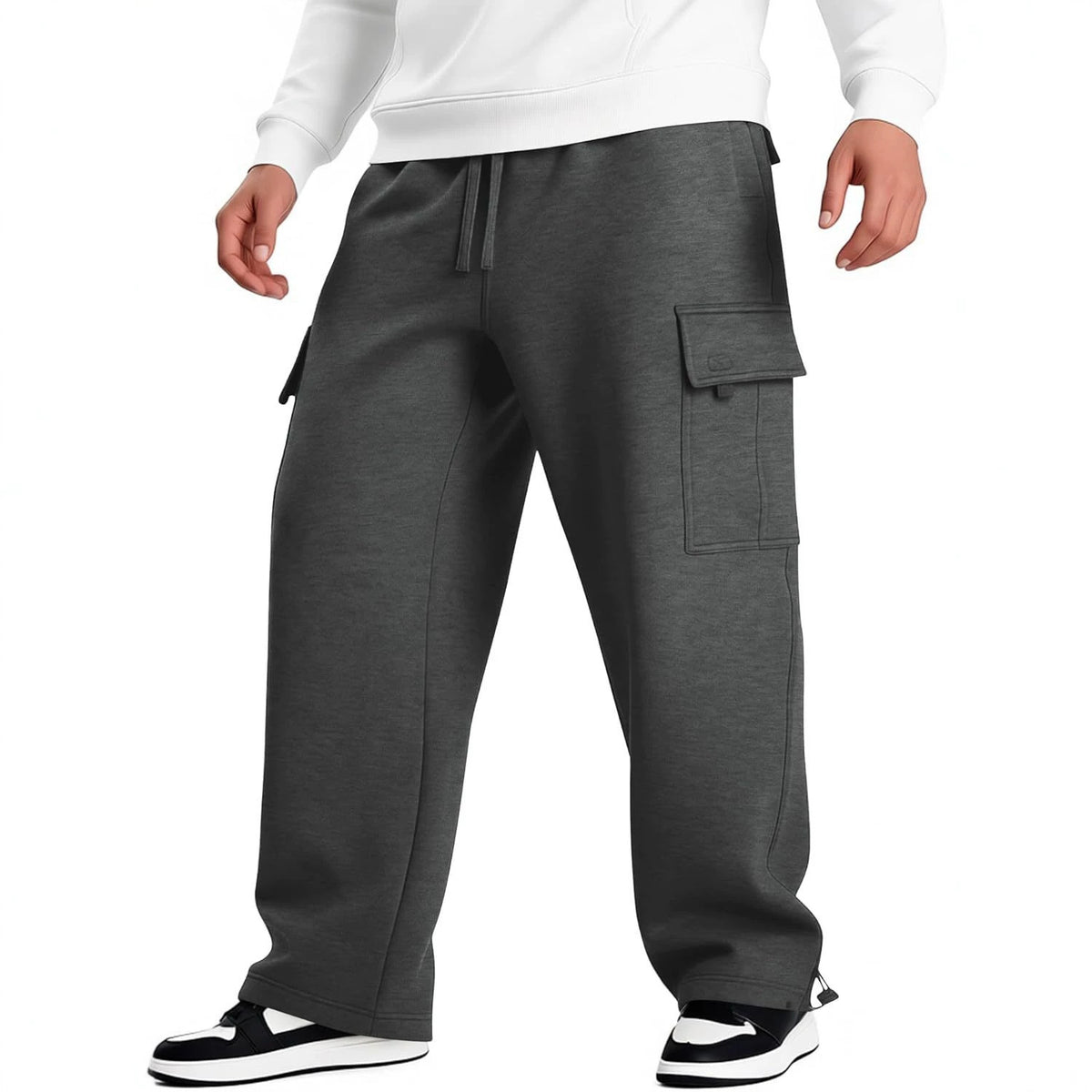 Men's Multi-pocket Casual Pants with Unique Design, Loose Fit Workwear Style Long Trousers