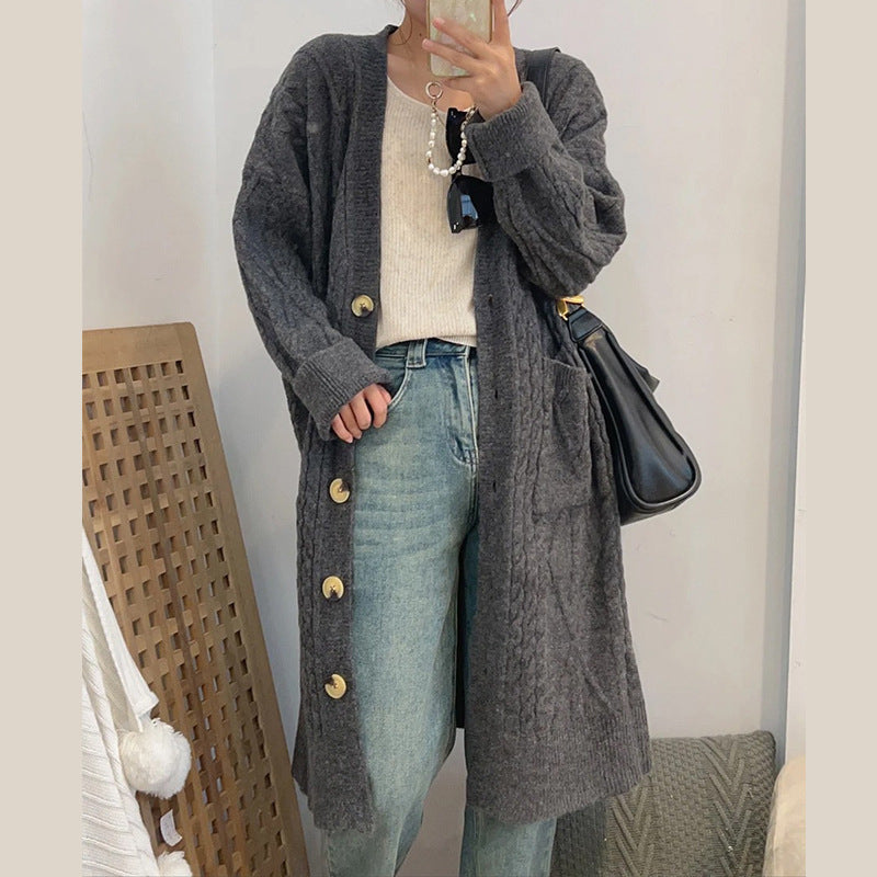 Vintage style long Fried Dough Twists knitting cardigan women