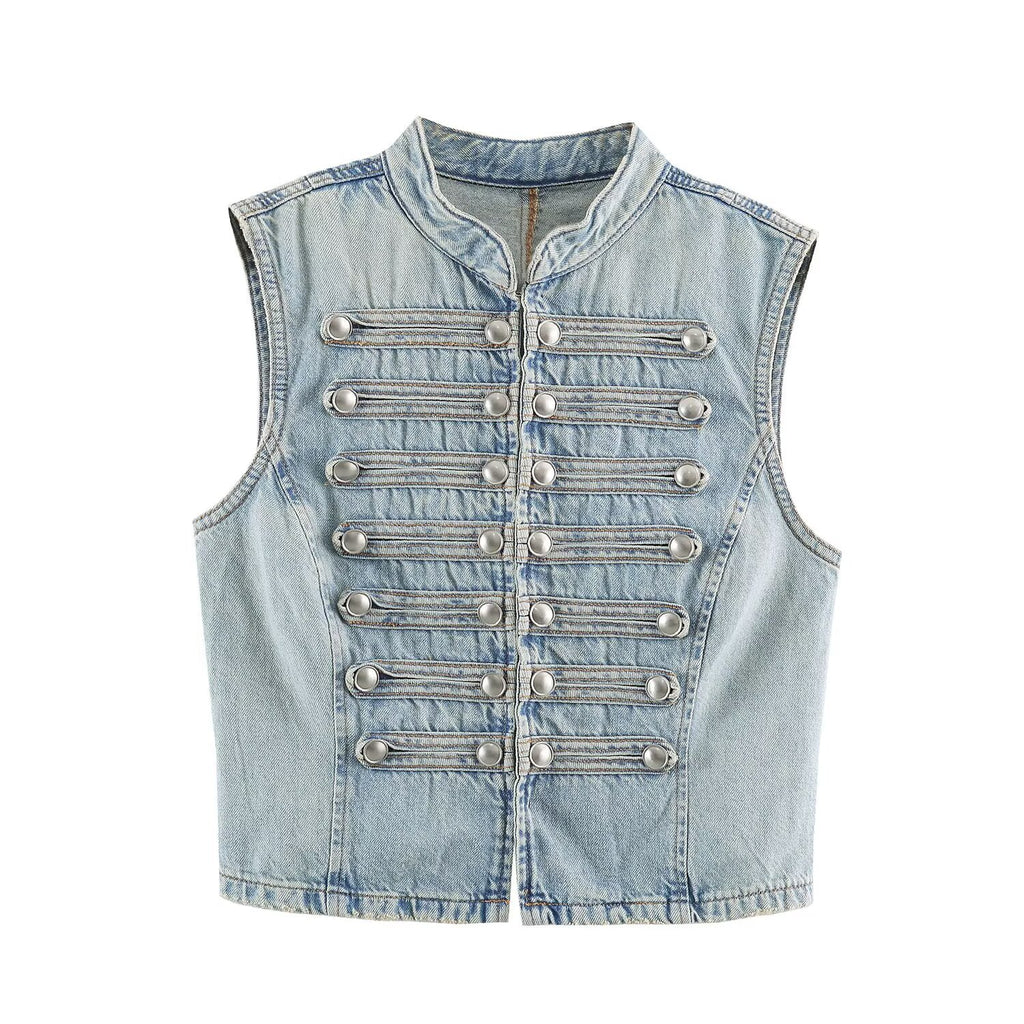 Decorative zipper denim vest women