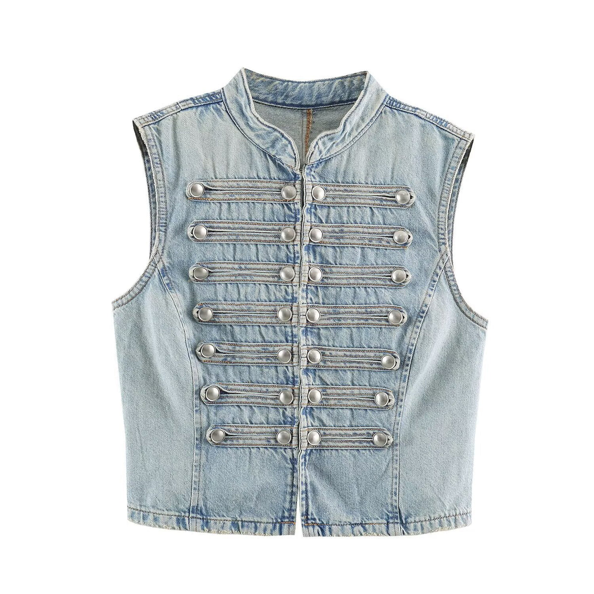 Decorative zipper denim vest women