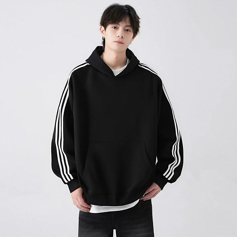 Streetwear Three-Stripe Hoodie Unisex Spring Autumn New Shoulder Sleeve Pullover Sport Jacket Loose Long Sleeve Top