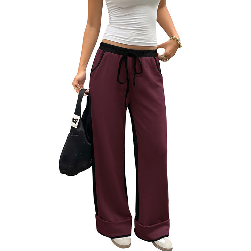 Color Block Spliced Thickened High Waist Cuffed Sweatpants for Women