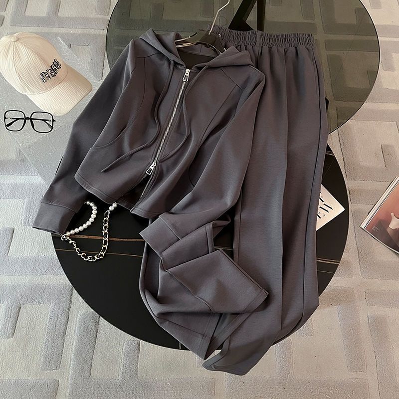 Hooded Open Front Top + Wide Leg Pants Two-Piece Set for Women