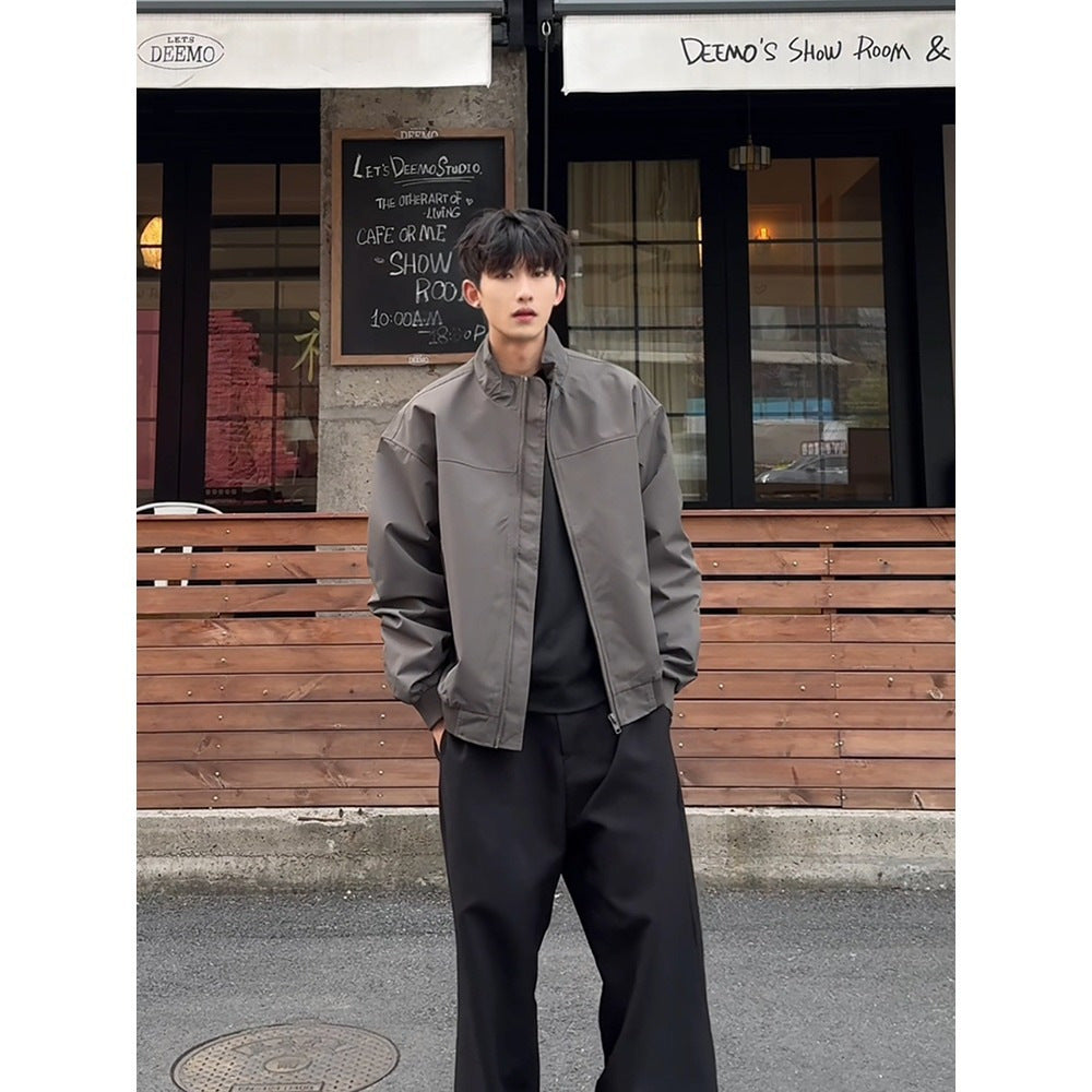 Men's Clean Fit Stand Collar Loose Fit Flight Jacket Workwear Outerwear