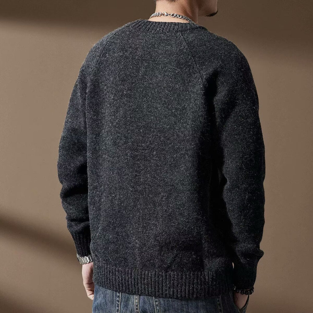 Men's Vintage Long Sleeve Crew Neck Knit Sweater - Loose Fit Thick Pullover Top