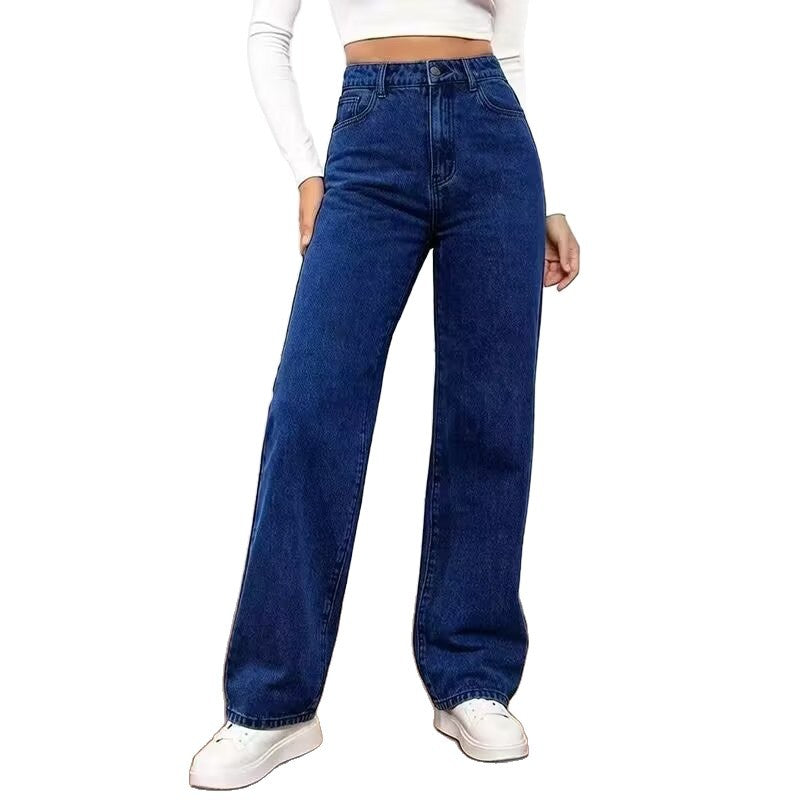 Chic Women's Fashionable Denim Pants Summer Casual Elegant Solid Color Long Trousers