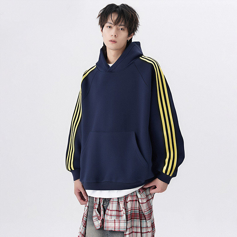 Streetwear Three-Stripe Hoodie Unisex Spring Autumn New Shoulder Sleeve Pullover Sport Jacket Loose Long Sleeve Top