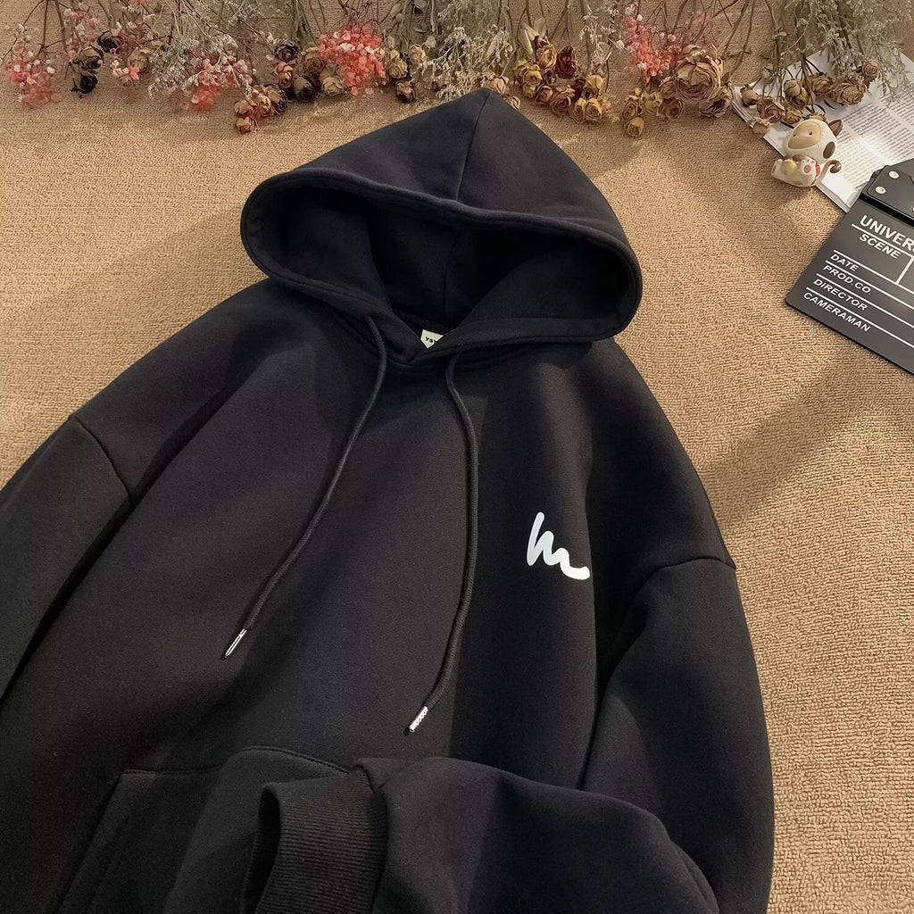 Men's Fleece Lined Hooded Sweatshirt Casual Loose Streetwear Top
