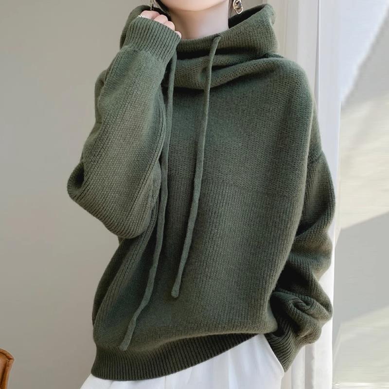 Lazy style versatile long sleeved knitted sweater for women