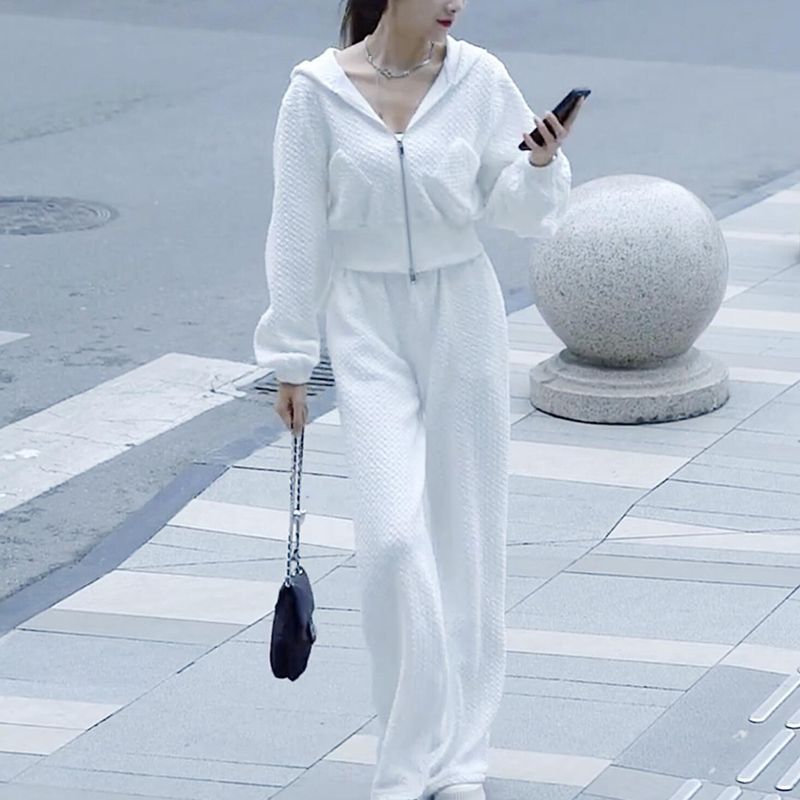 Fall New Hooded Sweatshirt and Wide-Leg Pants Two-Piece Set Loose Slimming Casual Fashion Outfit for Women