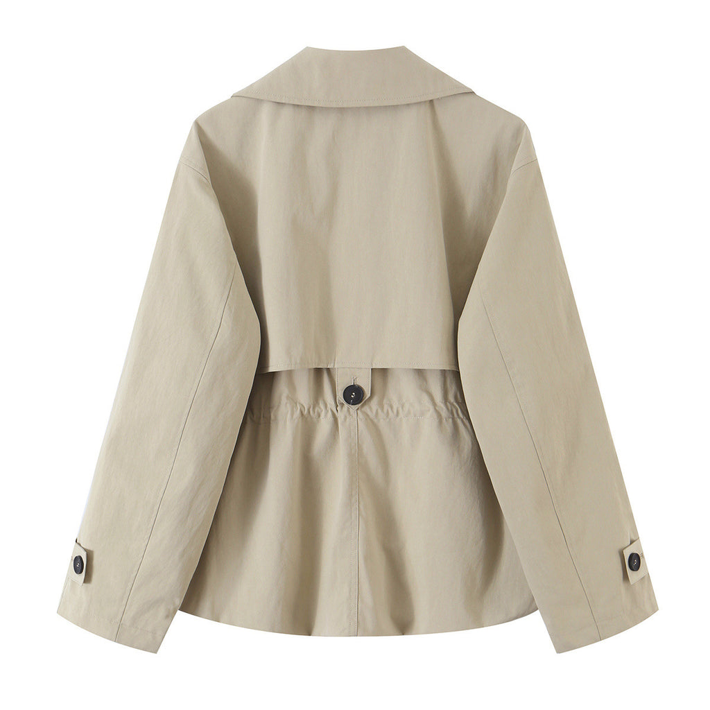 Collar tied double breasted trench coat jacket