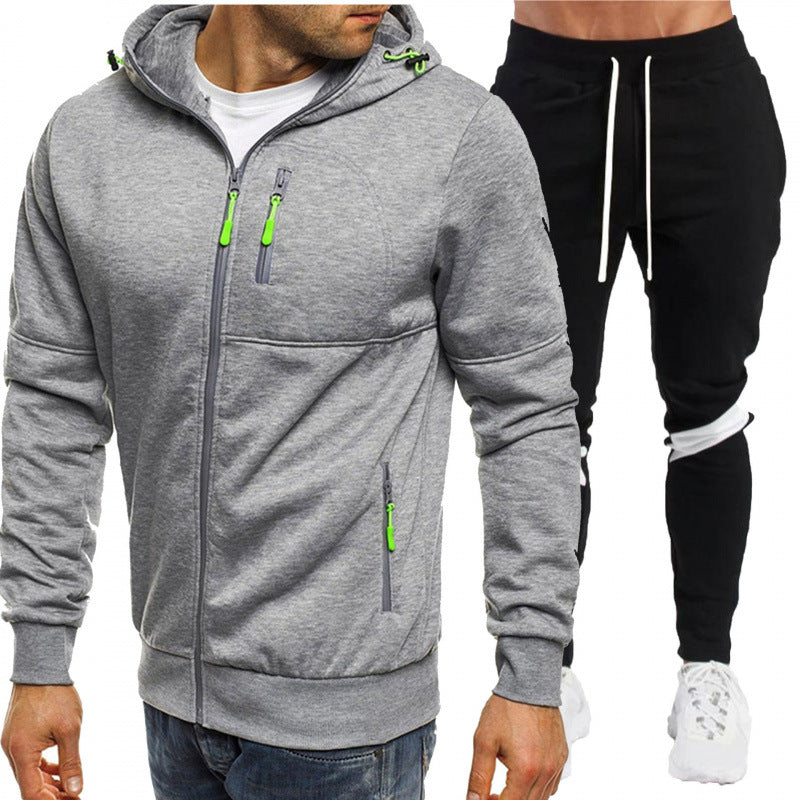 Men's Casual Athletic Two-Piece Set, Loose Fit Zip-Up Hooded Sweatshirt