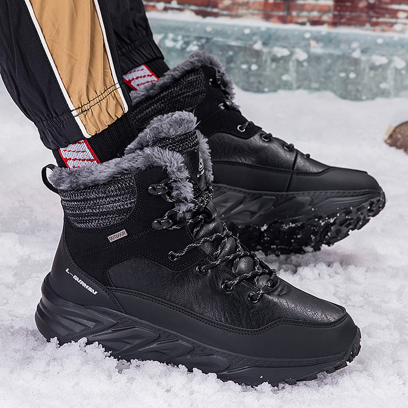 Fashion Style Type of Footwear  Winter Outdoor Mid-Cut Fleece Lined Snow Boots with Height Increase Warm Men's Cotton Shoes &amp Women's Warm Walking Shoes