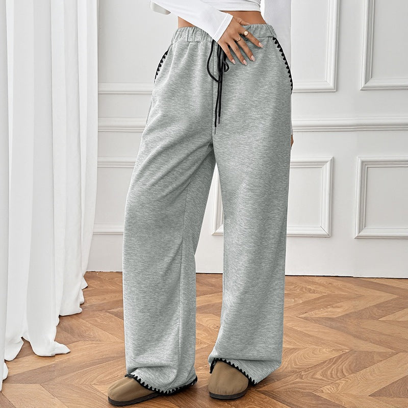 Casual Drawstring Loose Wide Leg Floor Length Sweatpants