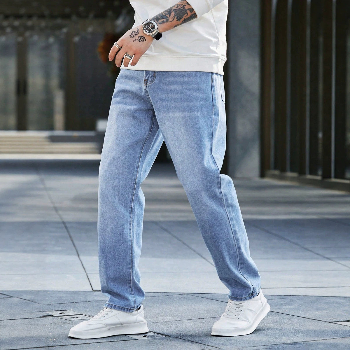 Casual Men's Summer Vintage Washed Denim Pants, Fashionable Blue Design, Stylish and Trendy