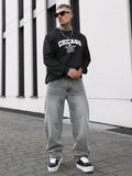 Comfortable Casual Men's Distressed Washed Gray Jeans for Daily Fashion and Commute