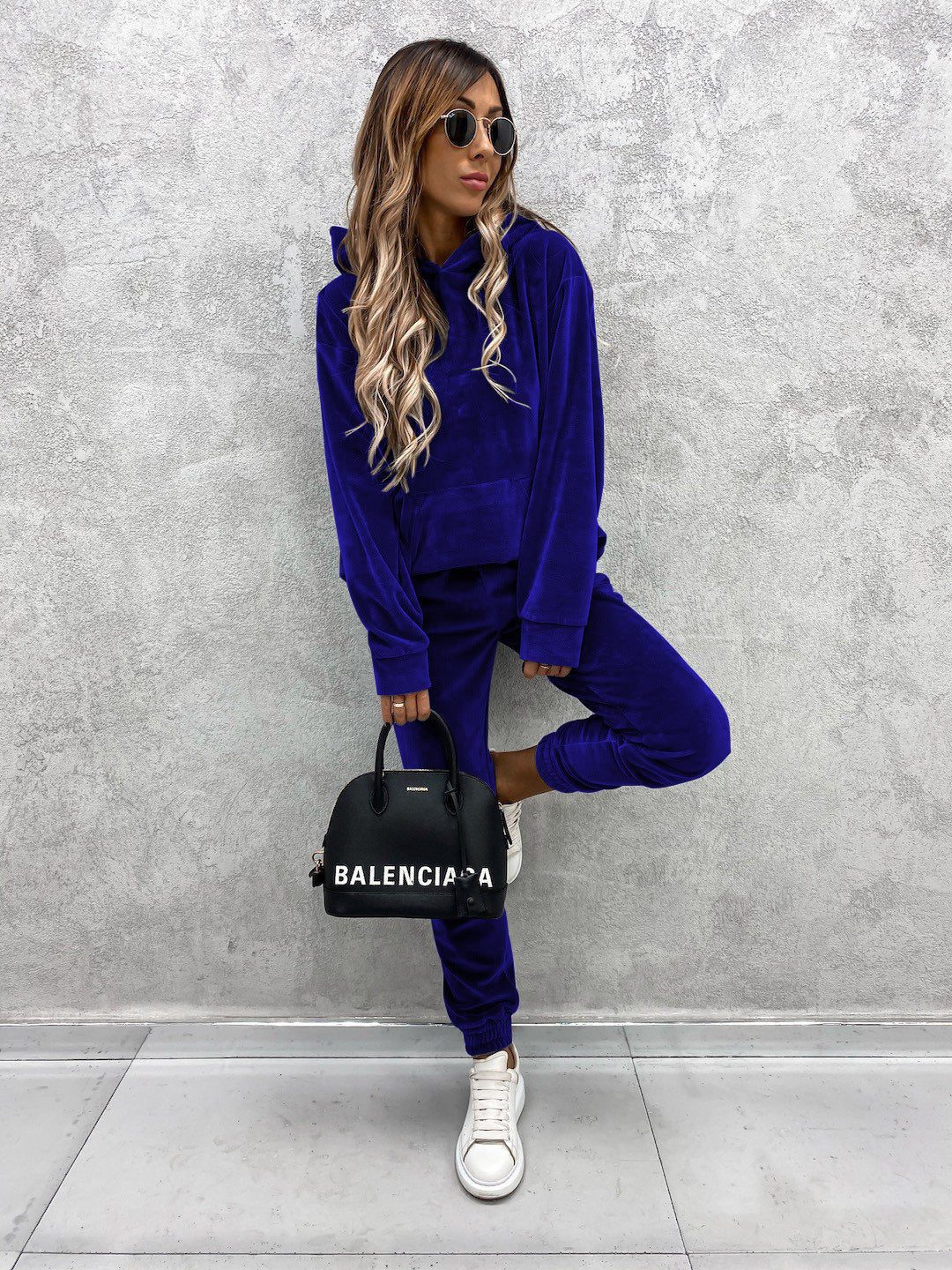 Women's Set Solid Color Hooded Sweatshirt and Sports Long Pants  Two-Piece Set