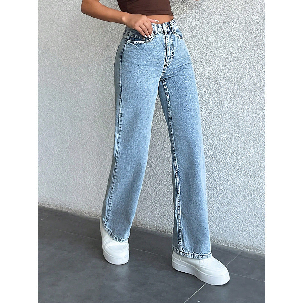 Casual Loose Straight Leg Denim Pants Women Summer Fashion Trendy Long Trousers