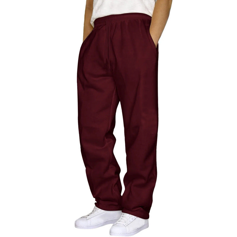 Casual Solid Color Linen Drawstring Waist Straight Leg Men's Pants